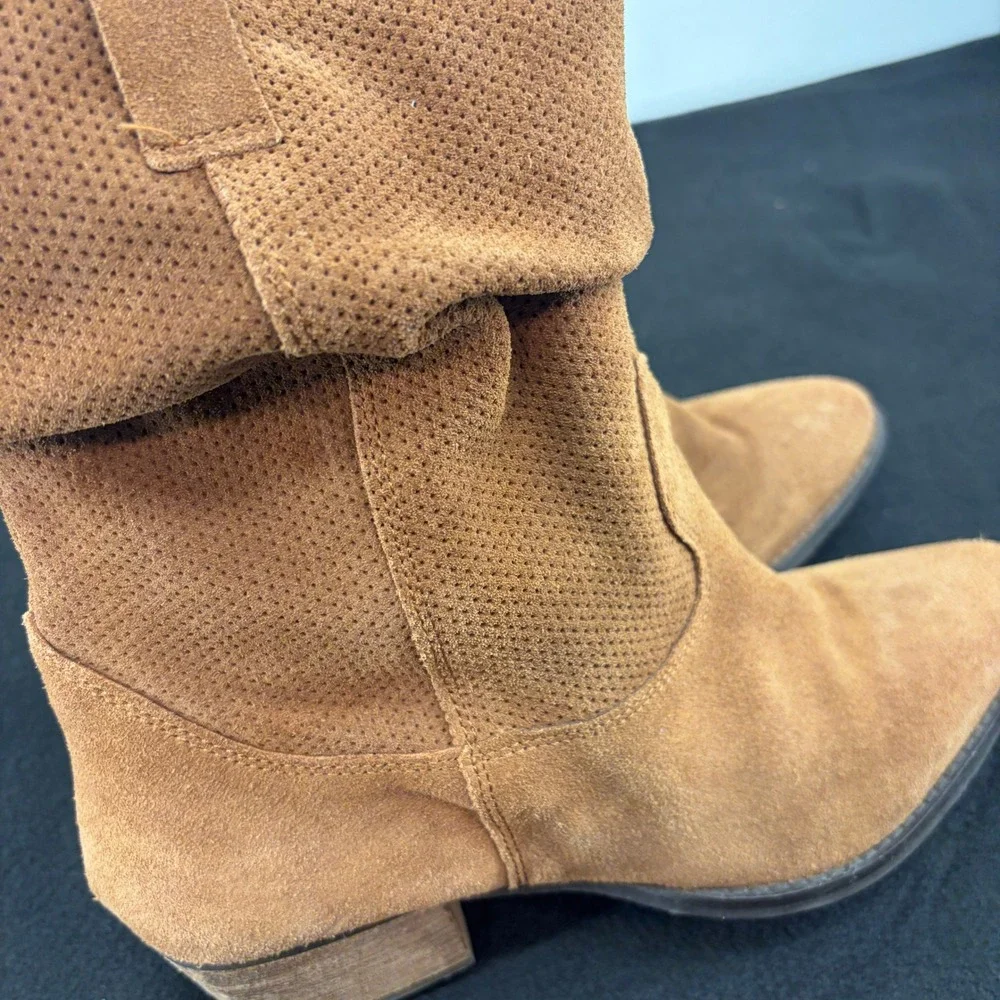 Charles David Women 9 Brown SuedeLeather Western Cowboy Ankle Boots Slouchy Heel